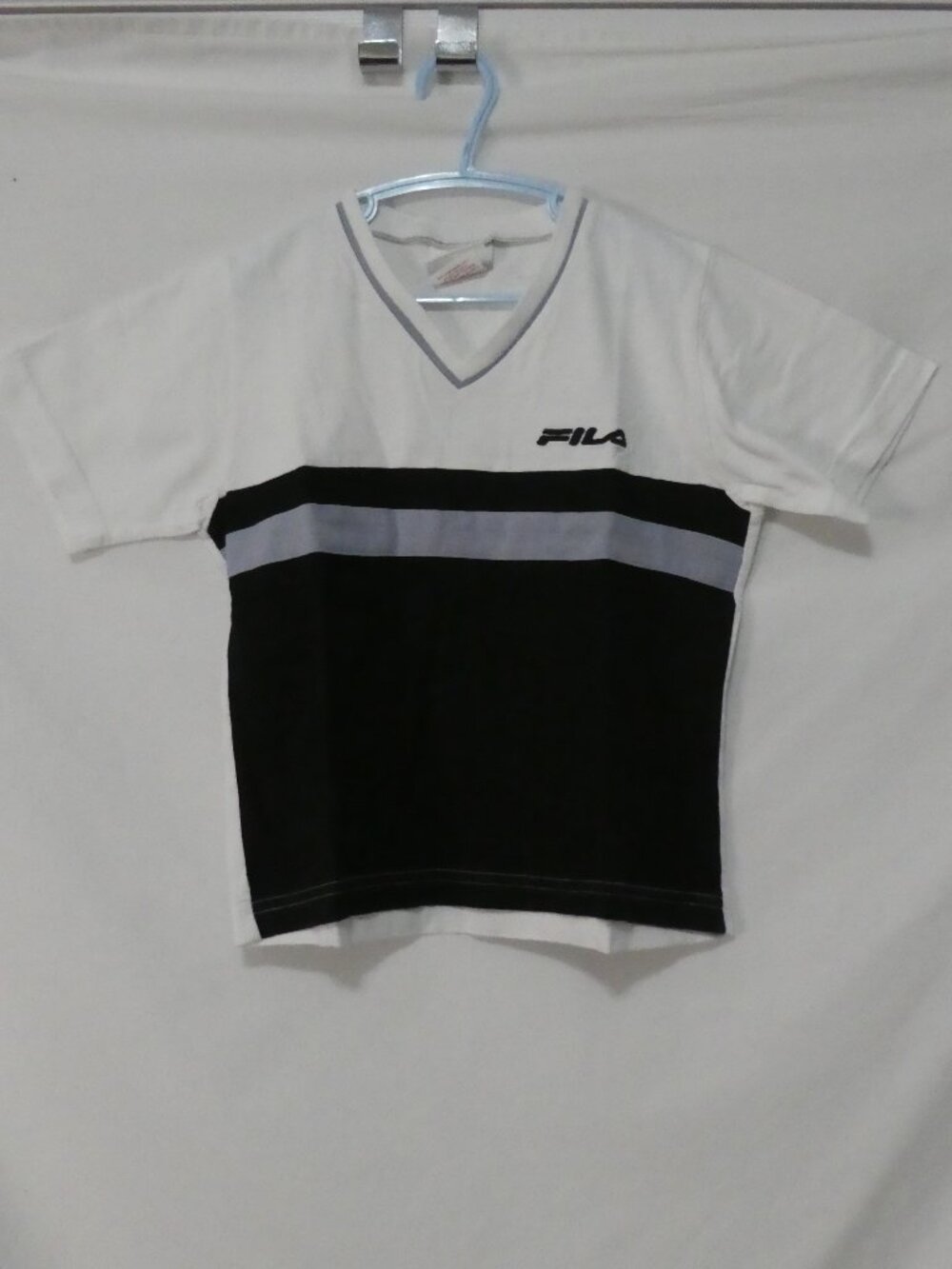90s Vintage FILA Made In Canada Colorblock V-Neck Cotton Tee - youth medium